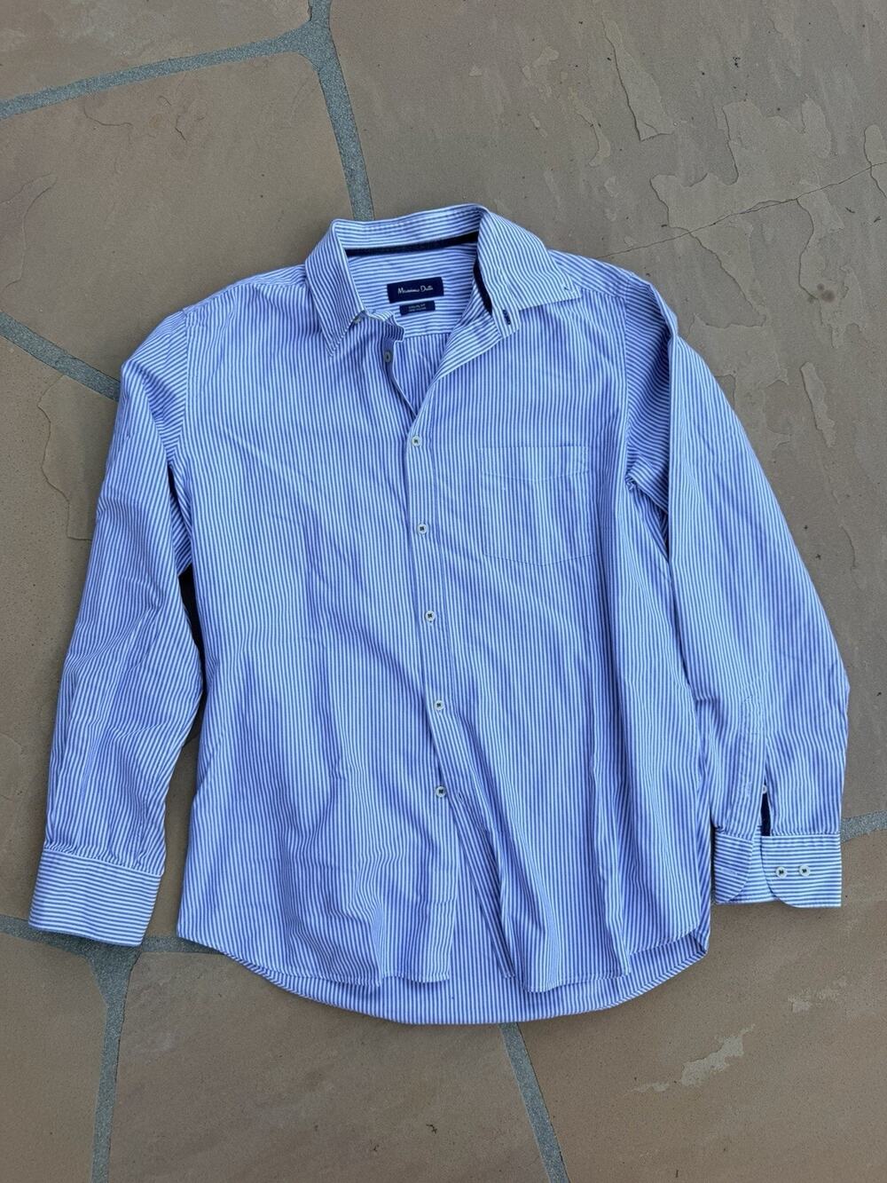 Massimo Dutti Shirt Button Down Blue Stripe Long Sleeve Flip Cuff Mens Sz L
